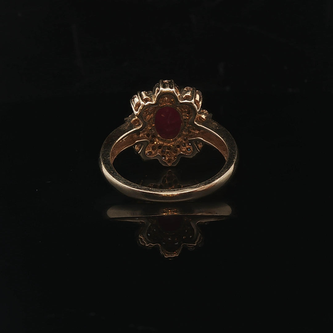 Effy 14k Yellow Gold Ruby and Diamond Halo Floral Ring Size 7.5