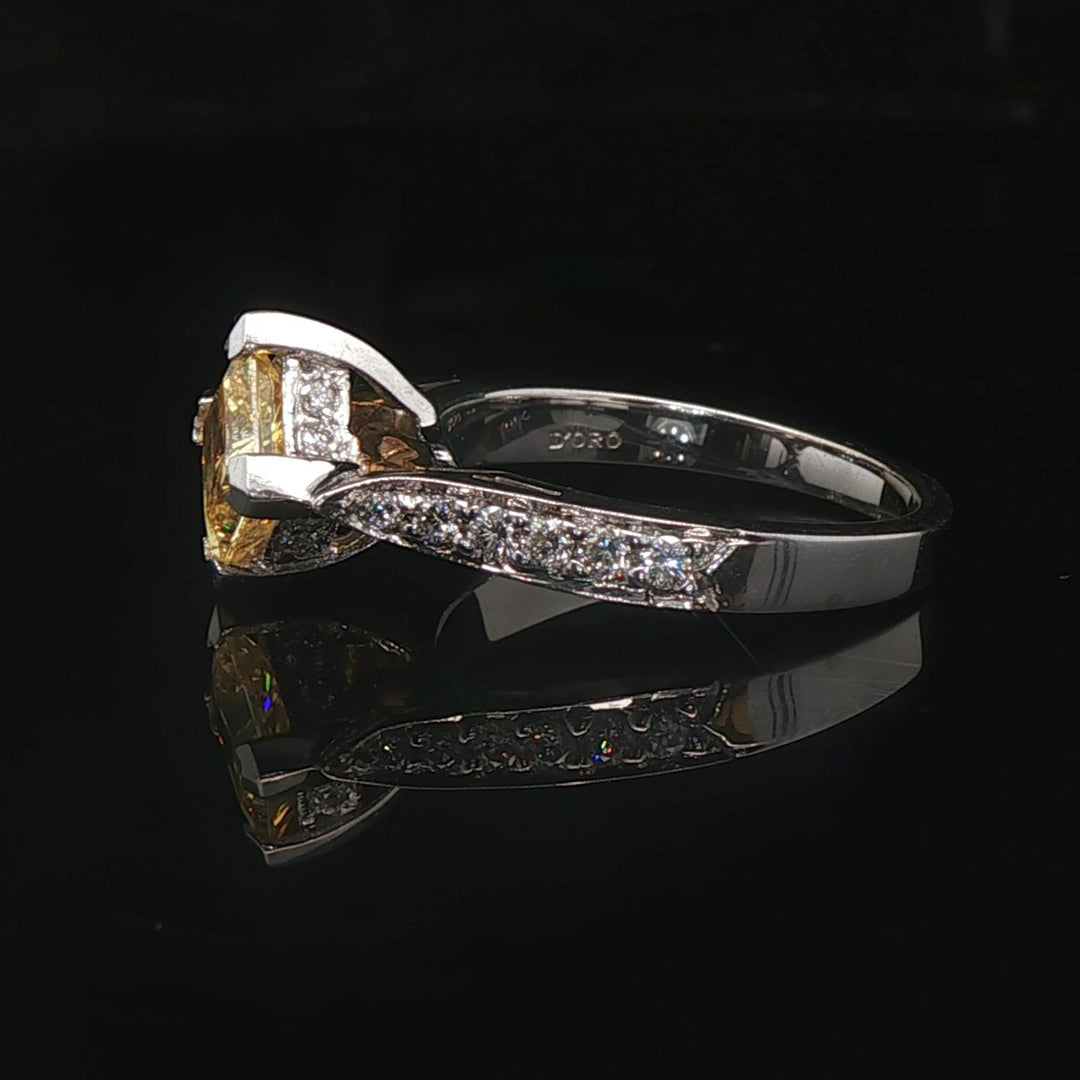 14k White Gold Lemon Quartz and Diamond Ring Size 6.25