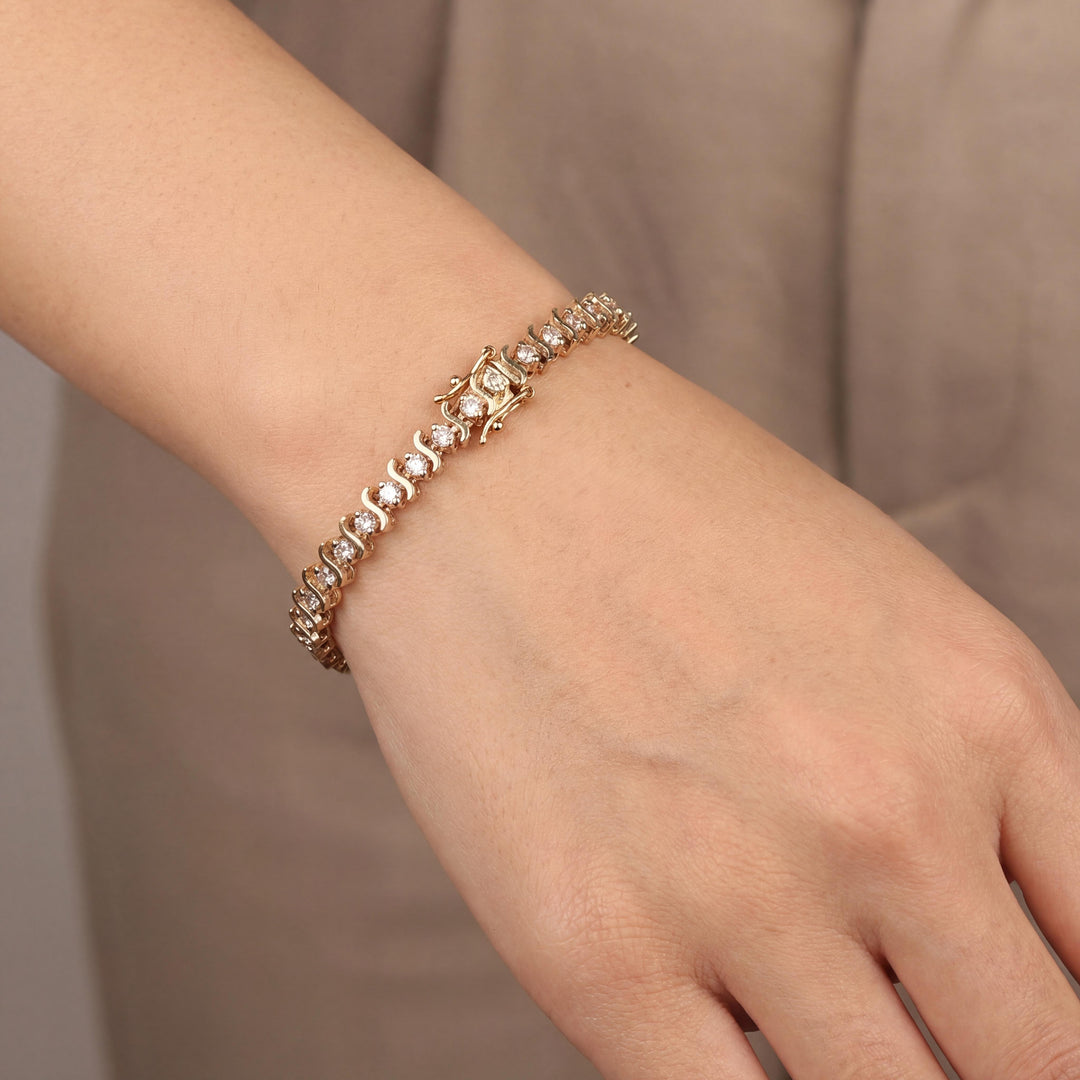 14k Yellow Gold and 2.5cttw Diamond Vintage S Link Tennis Bracelet 7"