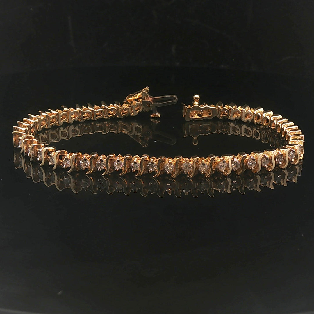 14k Yellow Gold and 2.5cttw Diamond Vintage S Link Tennis Bracelet 7"