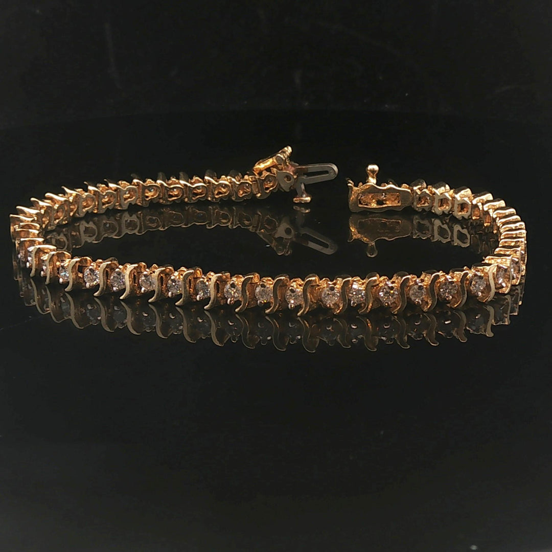 14k Yellow Gold and 2.5cttw Diamond Vintage S Link Tennis Bracelet 7"
