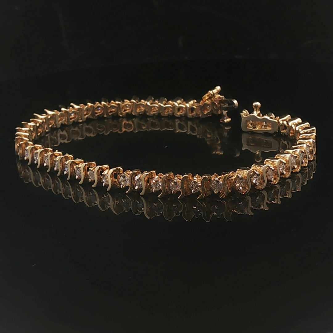 14k Yellow Gold and 2.5cttw Diamond Vintage S Link Tennis Bracelet 7"