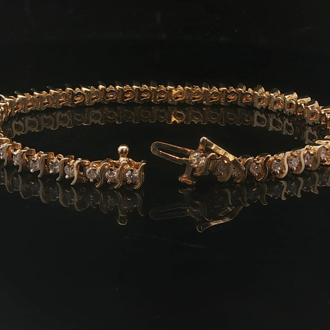 14k Yellow Gold and 2.5cttw Diamond Vintage S Link Tennis Bracelet 7"