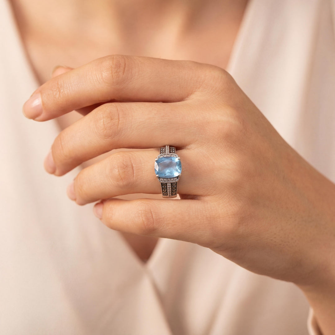 LeVian 14k White Gold Sky Blue Topaz and Diamond Ring Size 7.5