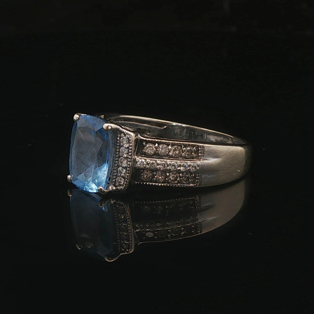 LeVian 14k White Gold Sky Blue Topaz and Diamond Ring Size 7.5