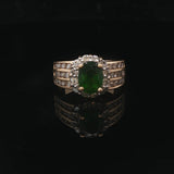 14k Yellow Gold Green Tourmaline and Diamond Vintage Halo Ring Size 6