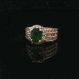 14k Yellow Gold Green Tourmaline and Diamond Vintage Halo Ring Size 6