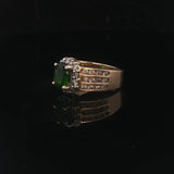 14k Yellow Gold Green Tourmaline and Diamond Vintage Halo Ring Size 6