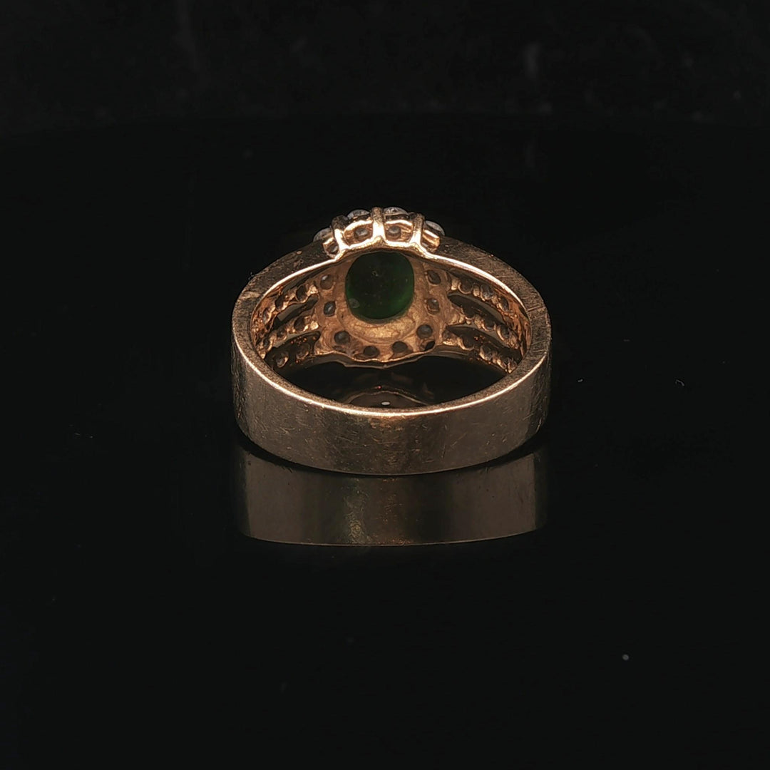 14k Yellow Gold Green Tourmaline and Diamond Vintage Halo Ring Size 6