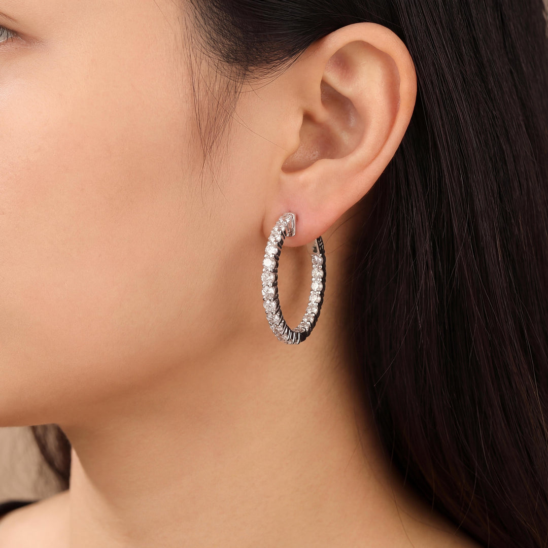 14k White Gold and 2cttw Diamond Inside Out Hoop Earrings 1"