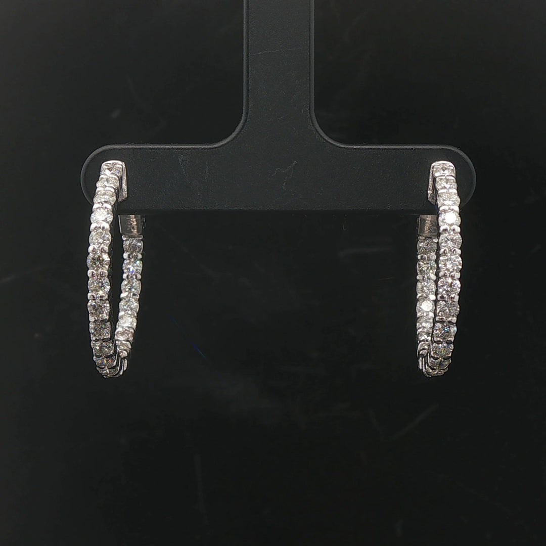 14k White Gold and 2cttw Diamond Inside Out Hoop Earrings 1"