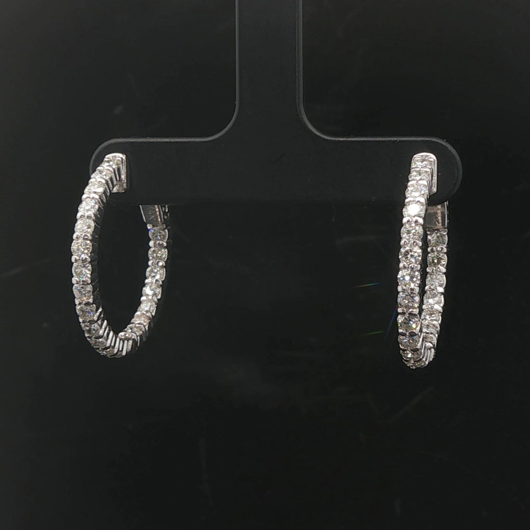 14k White Gold and 2cttw Diamond Inside Out Hoop Earrings 1"