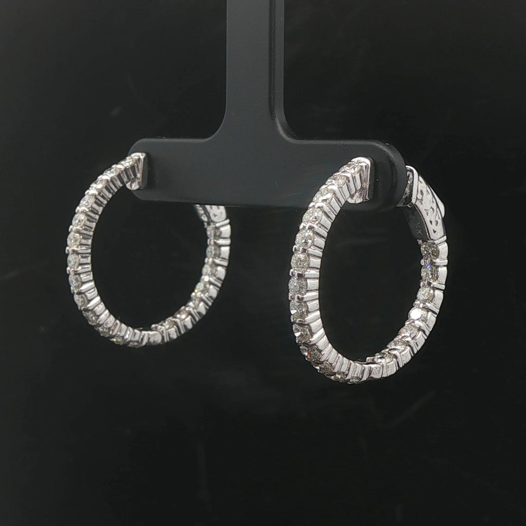 14k White Gold and 2cttw Diamond Inside Out Hoop Earrings 1"