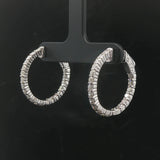 14k White Gold and 2cttw Diamond Inside Out Hoop Earrings 1"