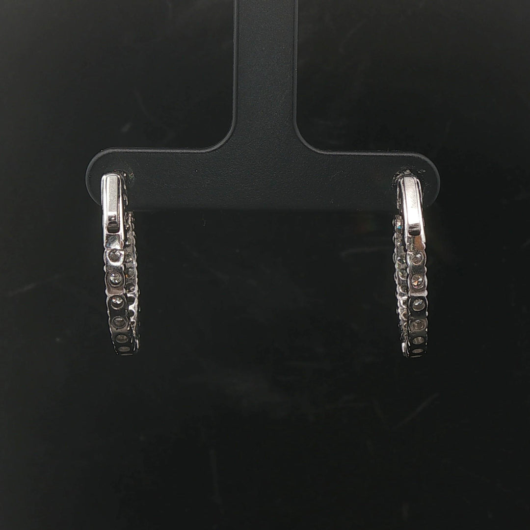 14k White Gold and 2cttw Diamond Inside Out Hoop Earrings 1"