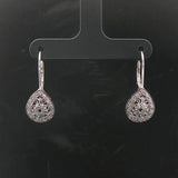 14k White Gold and 0.20cttw Diamond Vintage Filigree Tear Drop Earrings 1"