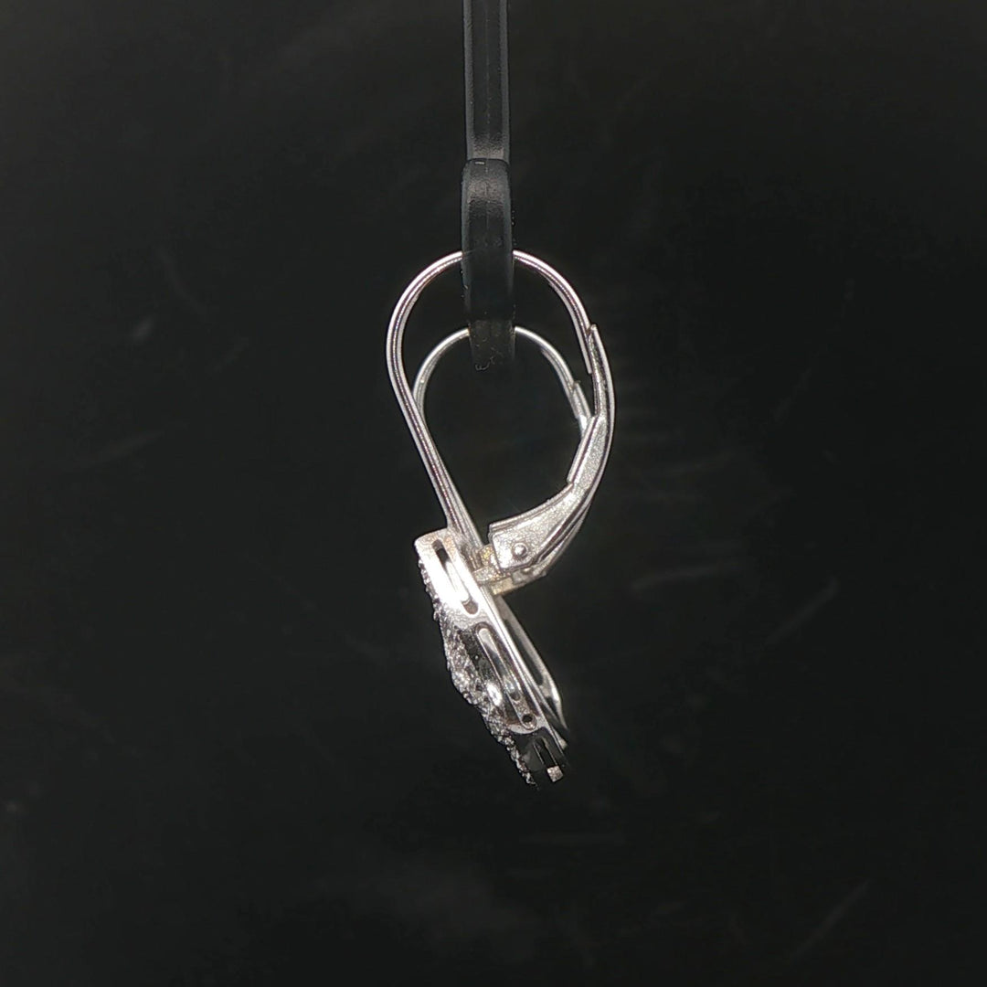 14k White Gold and 0.20cttw Diamond Vintage Filigree Tear Drop Earrings 1"