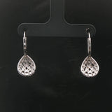 14k White Gold and 0.20cttw Diamond Vintage Filigree Tear Drop Earrings 1"