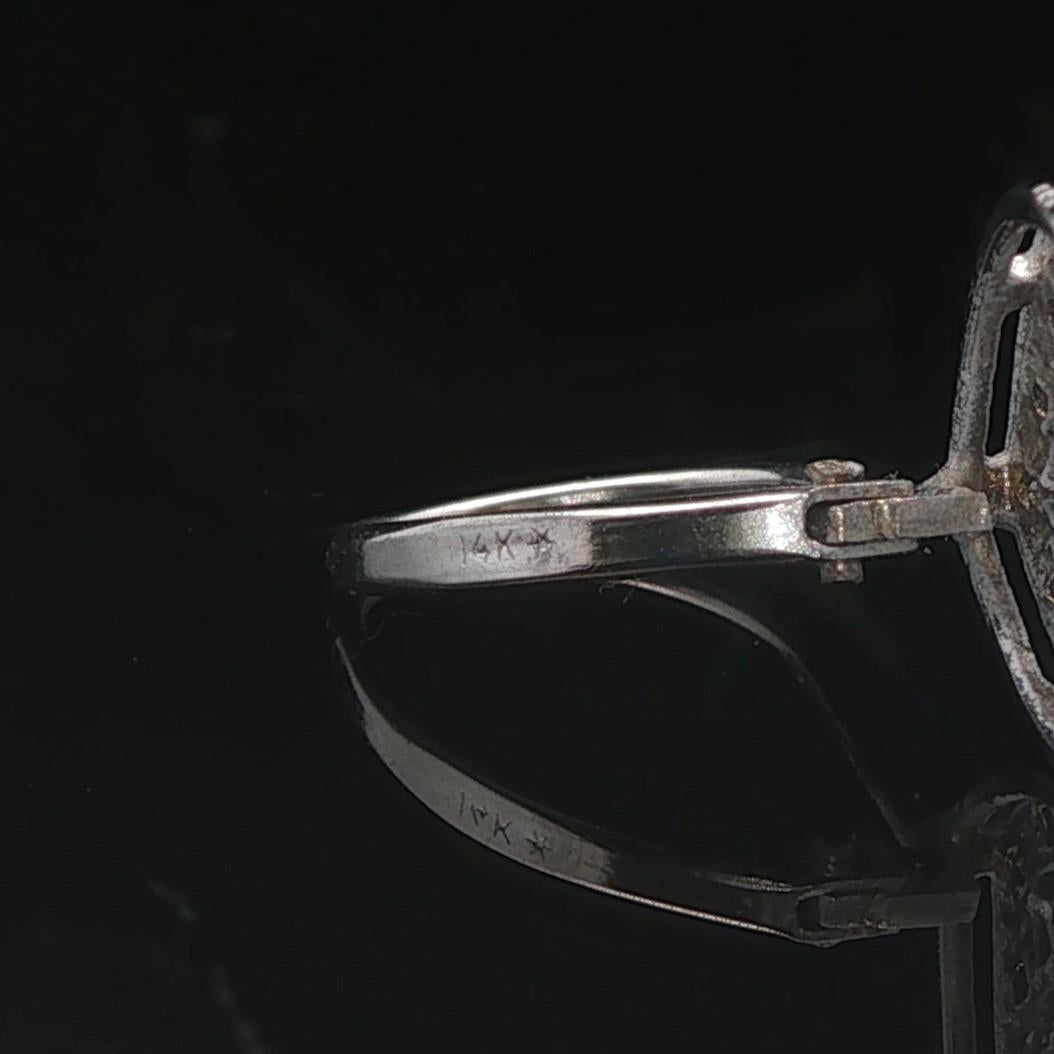 14k White Gold and 0.20cttw Diamond Vintage Filigree Tear Drop Earrings 1"