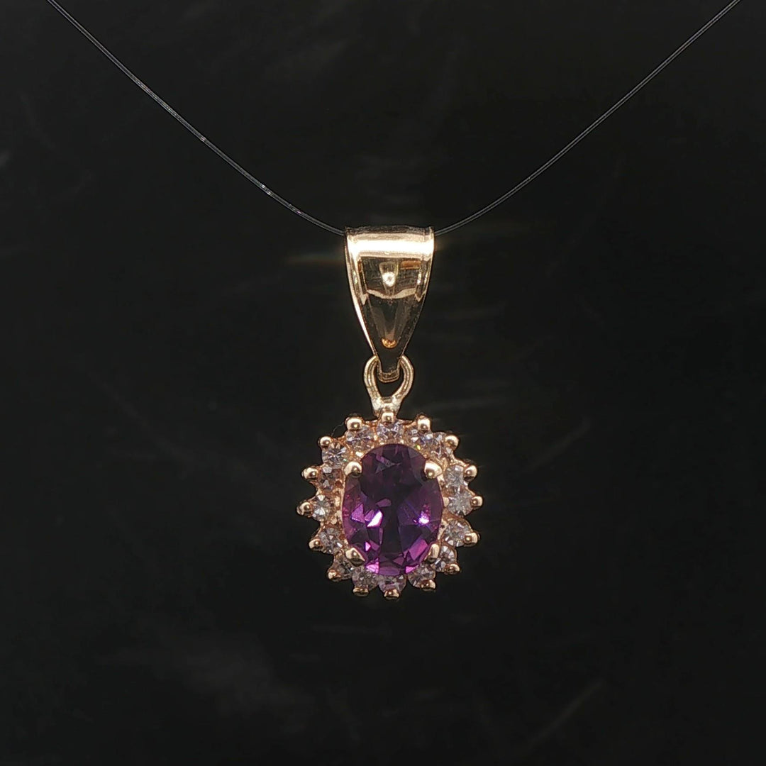 14k Yellow Gold 0.90ct Amethyst and 0.30cttw Diamond Halo Pendant