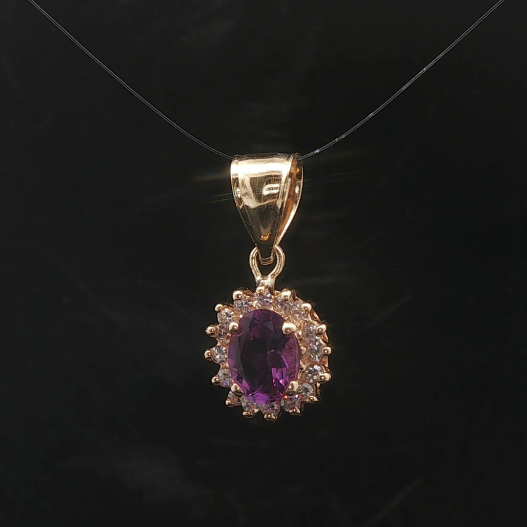 14k Yellow Gold 0.90ct Amethyst and 0.30cttw Diamond Halo Pendant