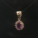 14k Yellow Gold 0.90ct Amethyst and 0.30cttw Diamond Halo Pendant