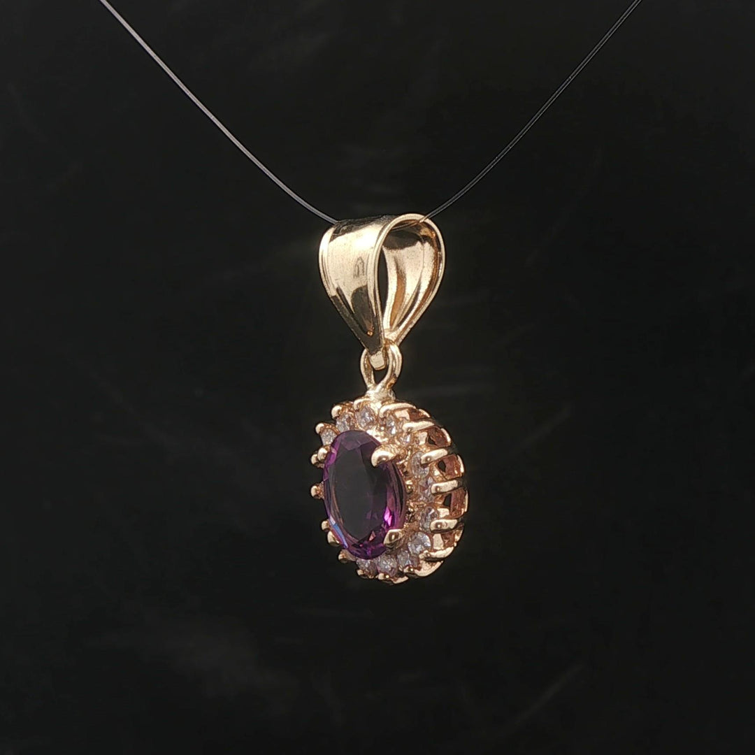 14k Yellow Gold 0.90ct Amethyst and 0.30cttw Diamond Halo Pendant