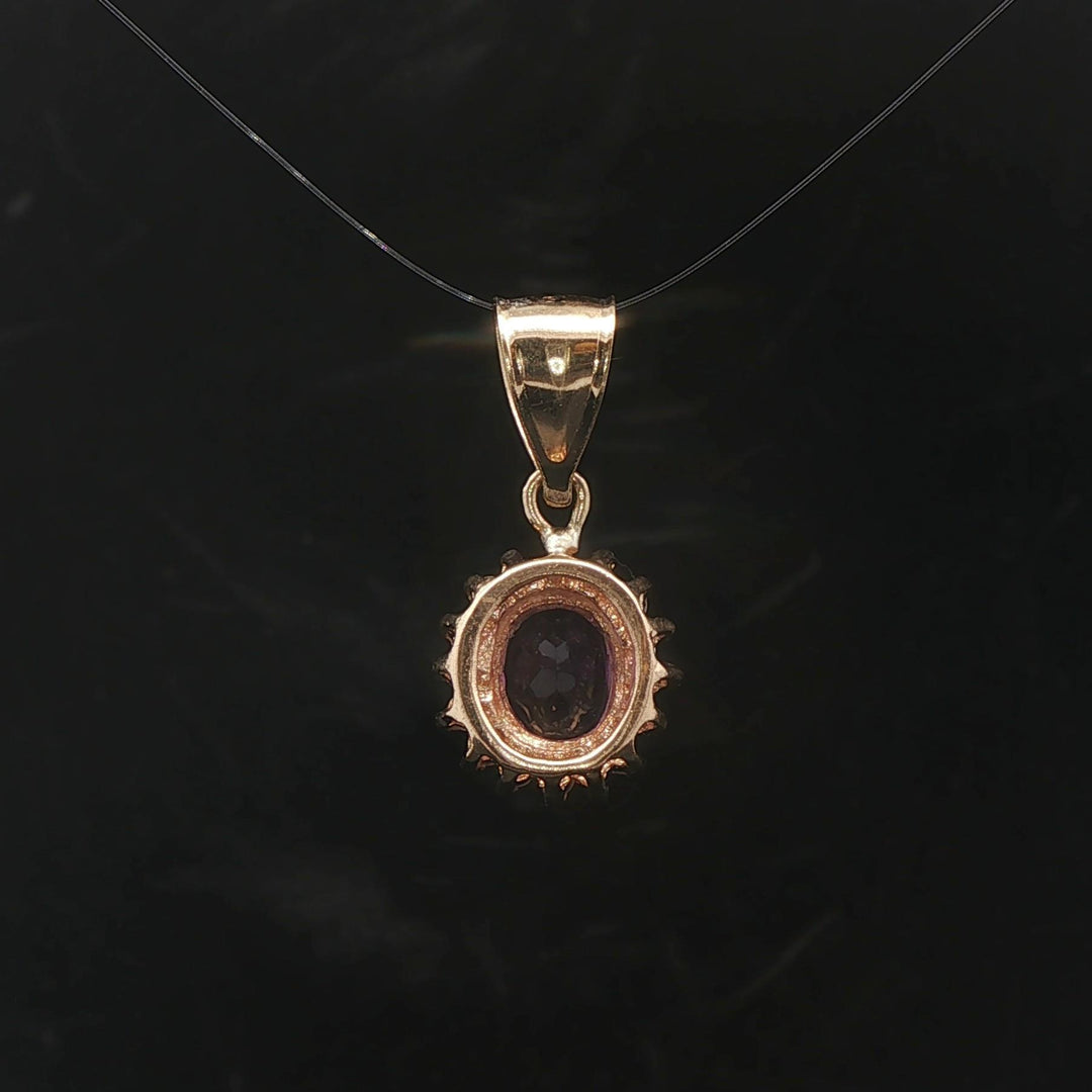 14k Yellow Gold 0.90ct Amethyst and 0.30cttw Diamond Halo Pendant