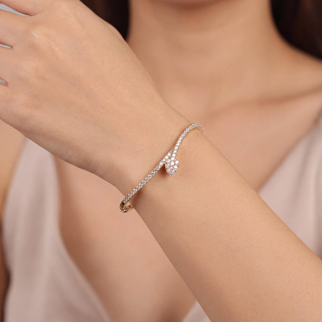 14k Yellow Gold and 0.73cttw Diamond Bypass Bangle Bracelet 6.75"