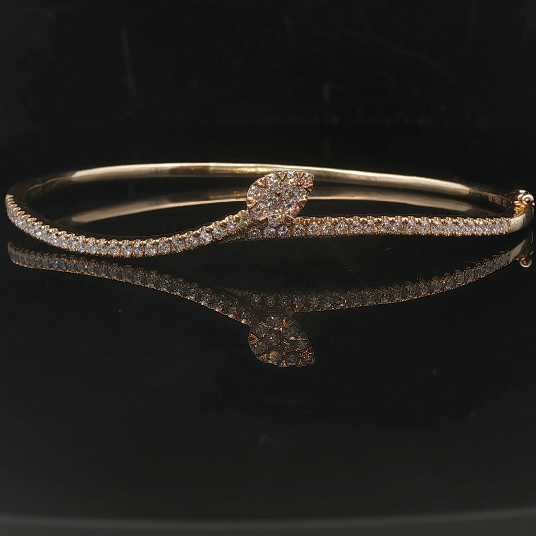 14k Yellow Gold and 0.73cttw Diamond Bypass Bangle Bracelet 6.75"