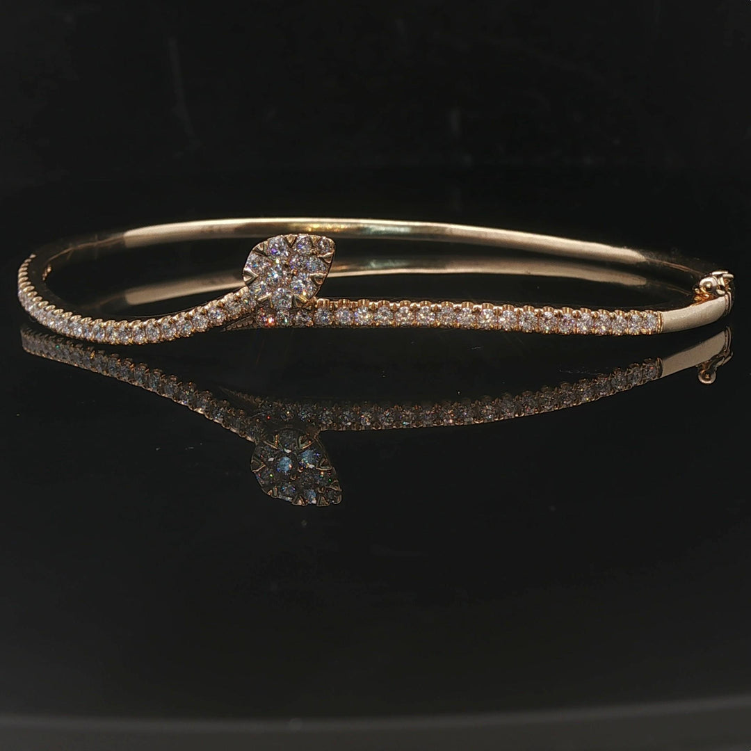 14k Yellow Gold and 0.73cttw Diamond Bypass Bangle Bracelet 6.75"