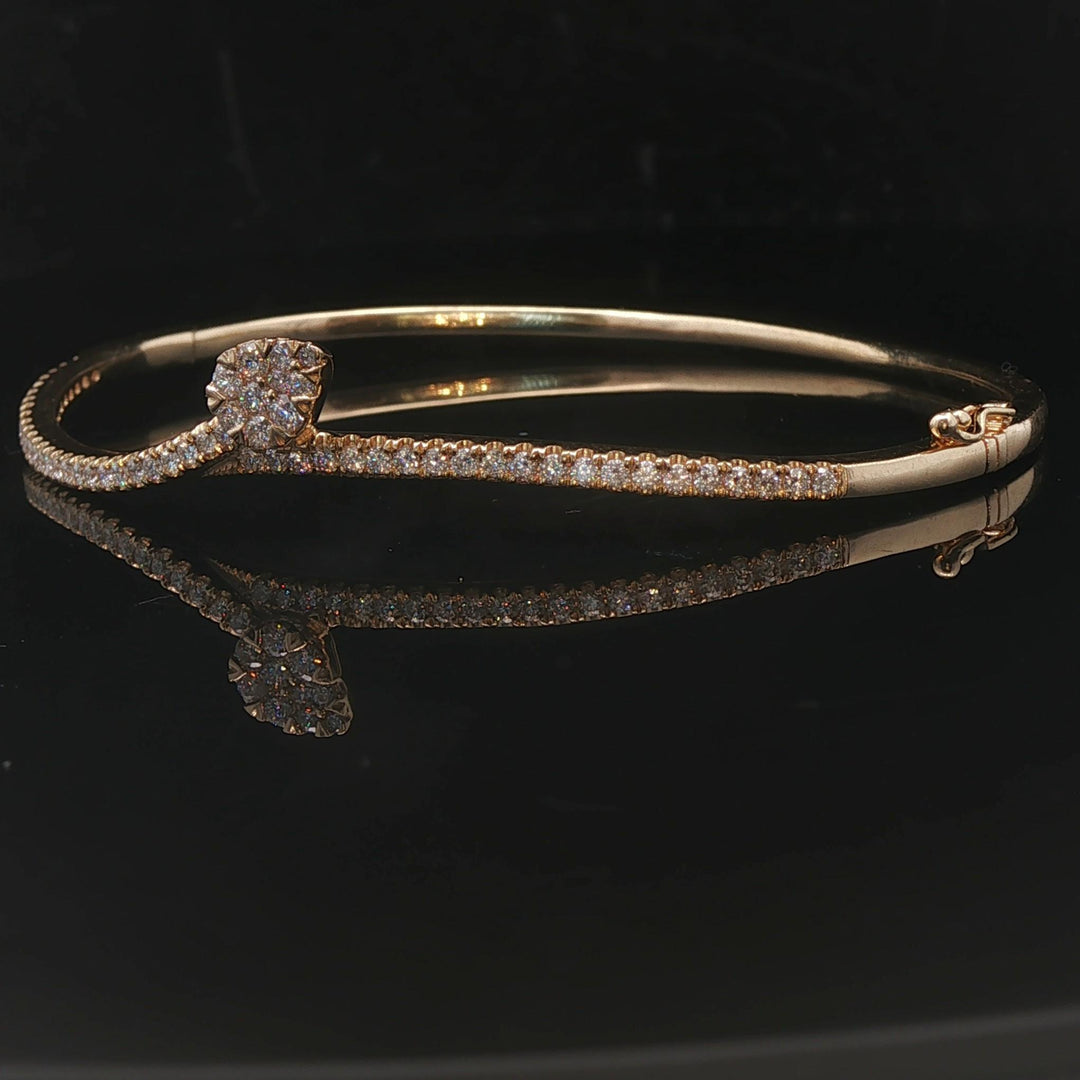 14k Yellow Gold and 0.73cttw Diamond Bypass Bangle Bracelet 6.75"