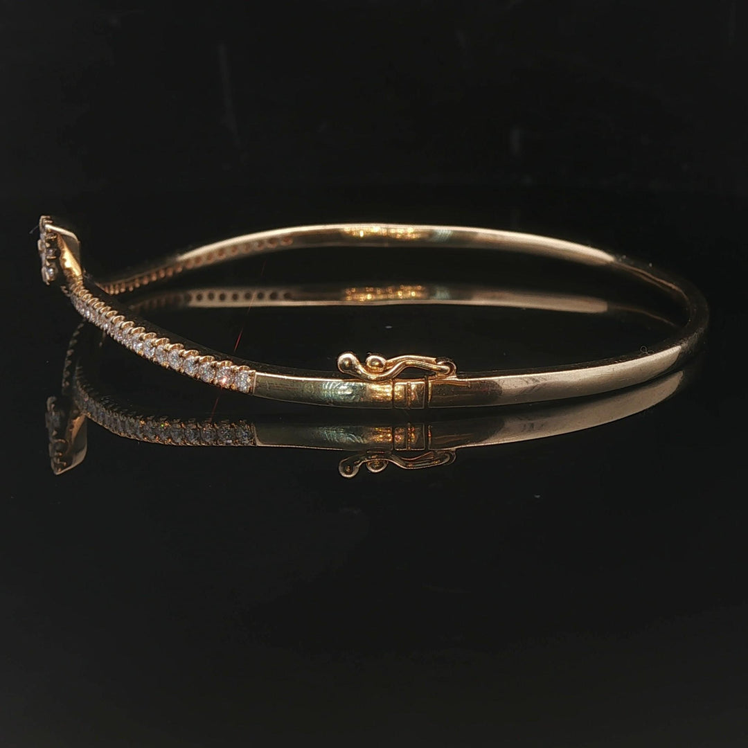 14k Yellow Gold and 0.73cttw Diamond Bypass Bangle Bracelet 6.75"