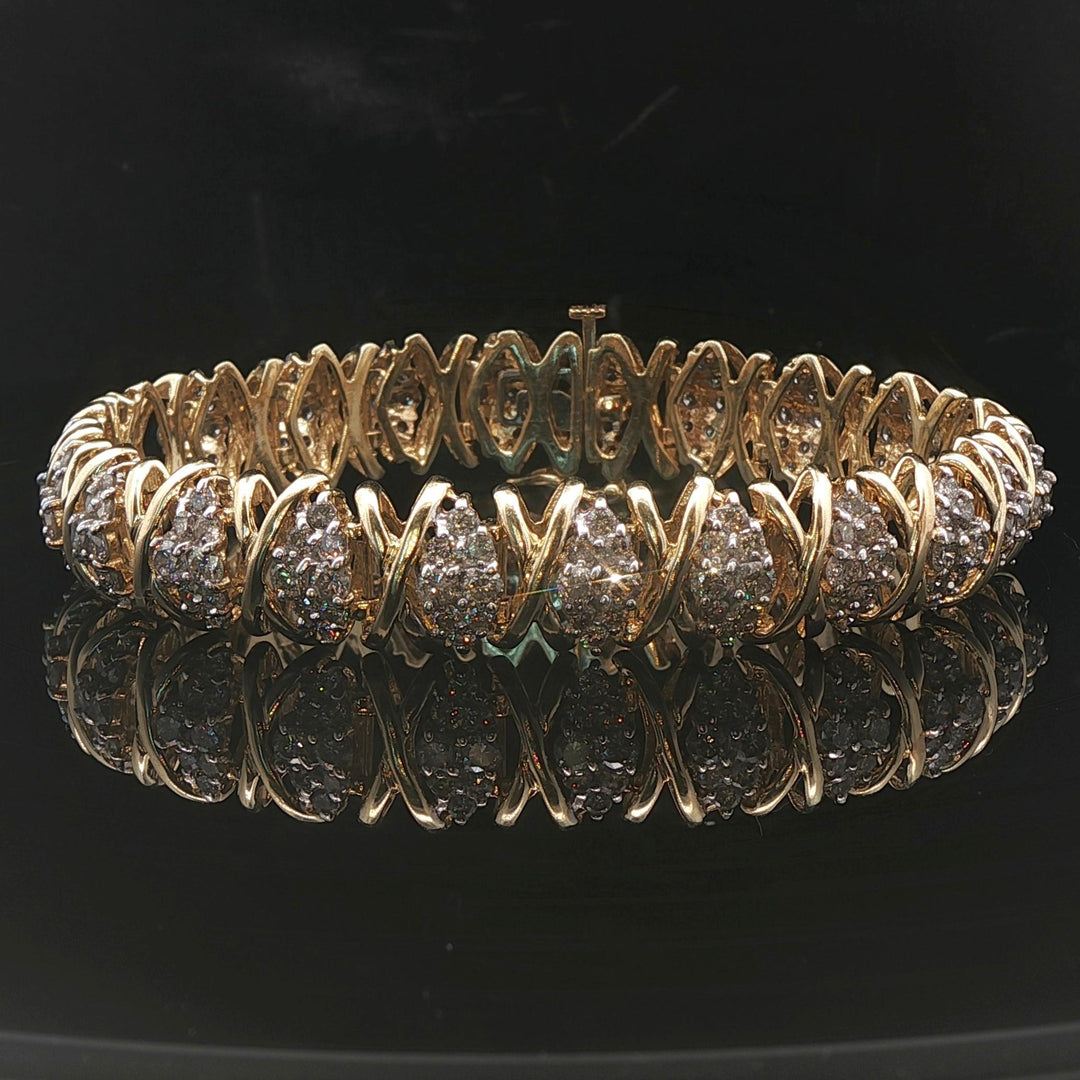14k Yellow Gold and 2.5cttw Diamond Cluster 25.7g Fancy X Link Bracelet 7"