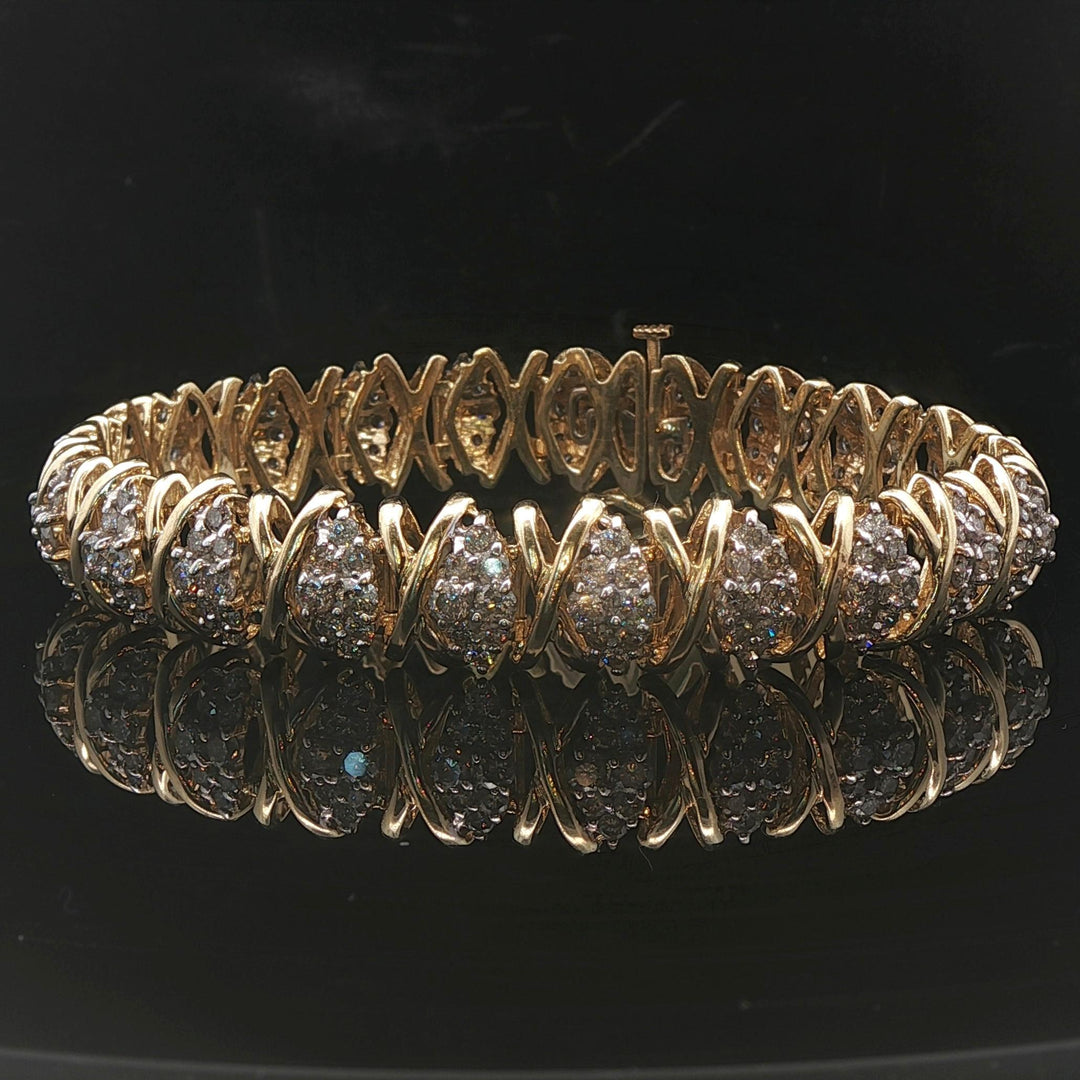 14k Yellow Gold and 2.5cttw Diamond Cluster 25.7g Fancy X Link Bracelet 7"
