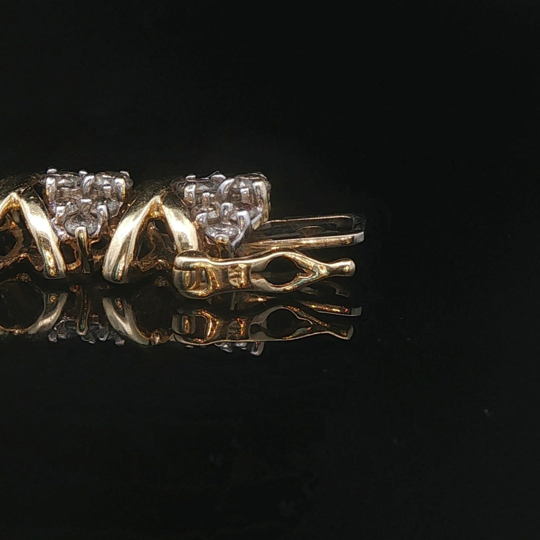 14k Yellow Gold and 2.5cttw Diamond Cluster 25.7g Fancy X Link Bracelet 7"