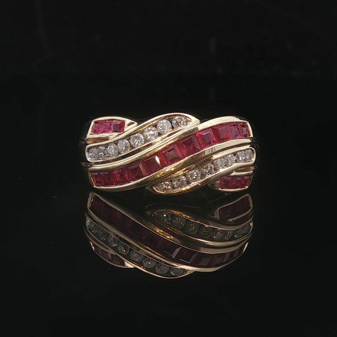 14k Yellow Gold 0.52cttw Ruby and 0.20cttw Diamond Band Ring Size 8