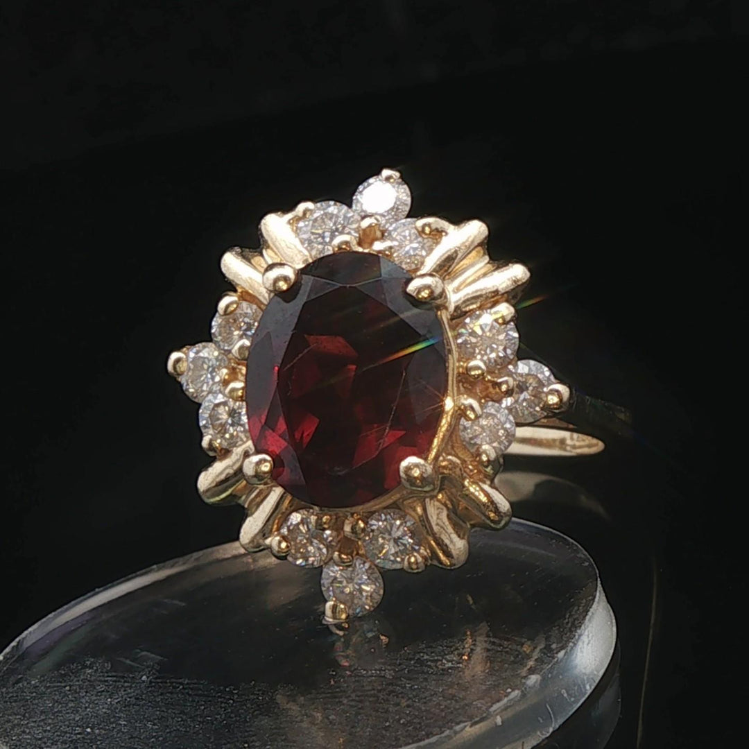 14k Yellow Gold 2.38ct Garnet and 0.50cttw Diamond Halo Ring Size 7