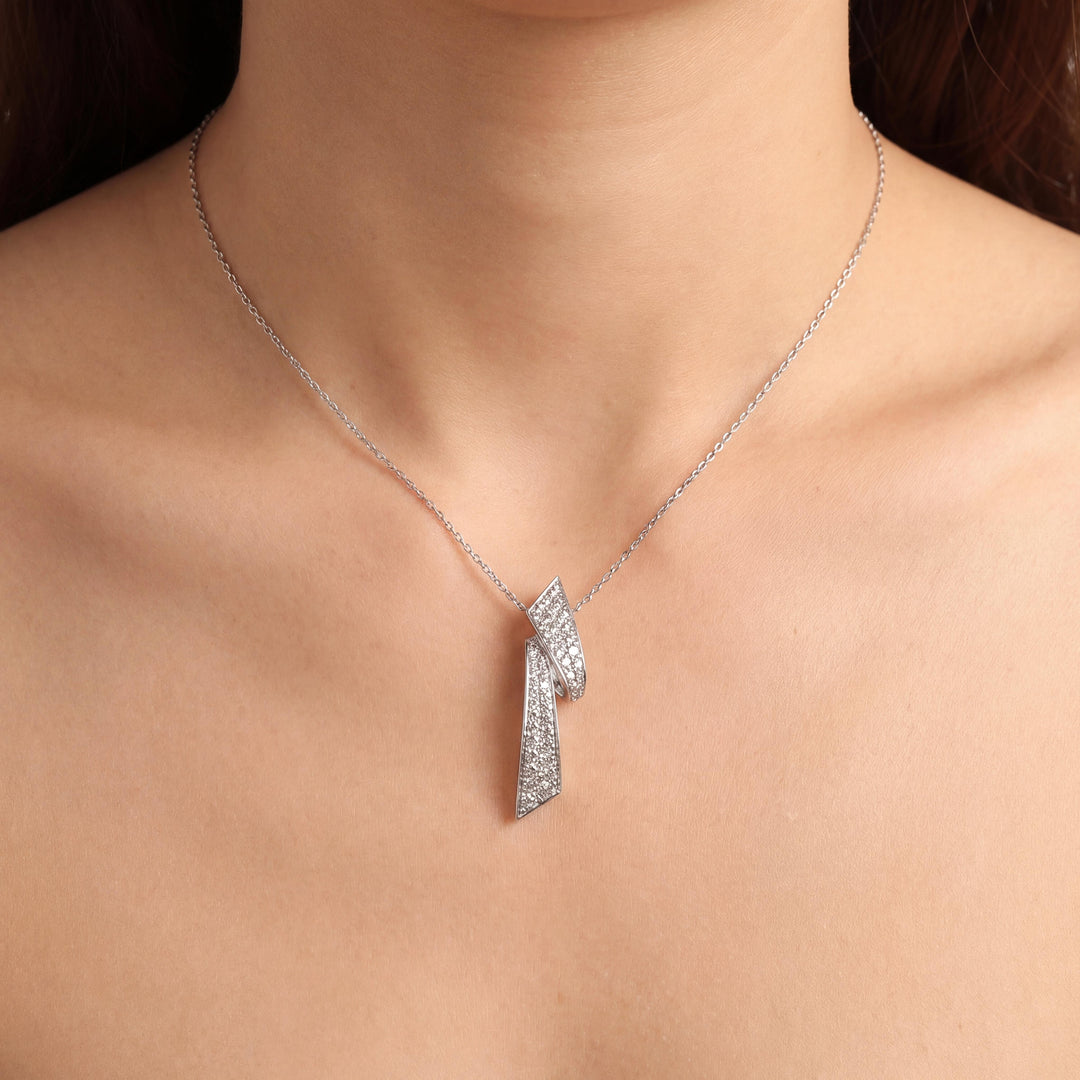 14k White Gold and 0.60cttw Diamond Ribbon Slide Pendant 1.5"