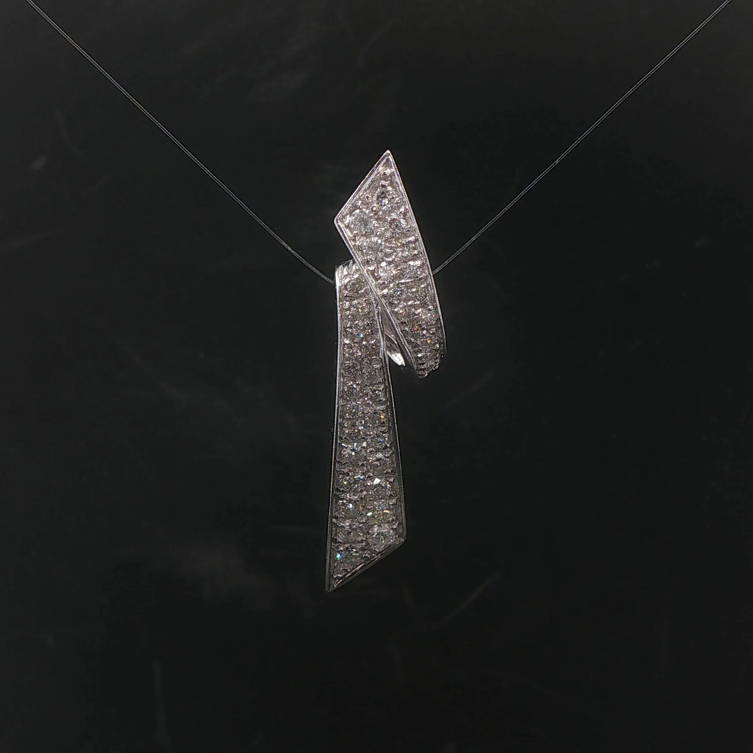 14k White Gold and 0.60cttw Diamond Ribbon Slide Pendant 1.5"