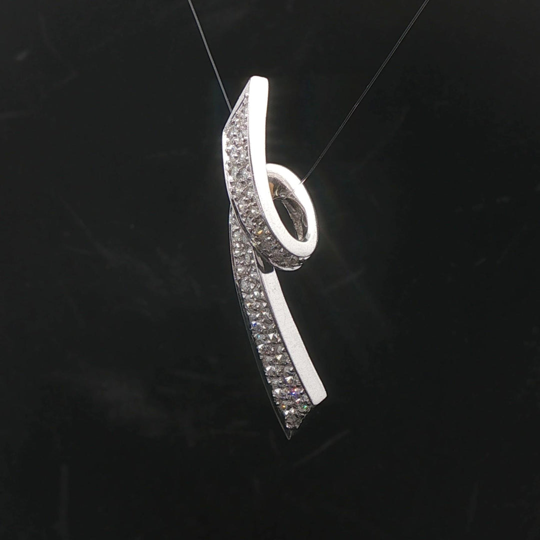 14k White Gold and 0.60cttw Diamond Ribbon Slide Pendant 1.5"