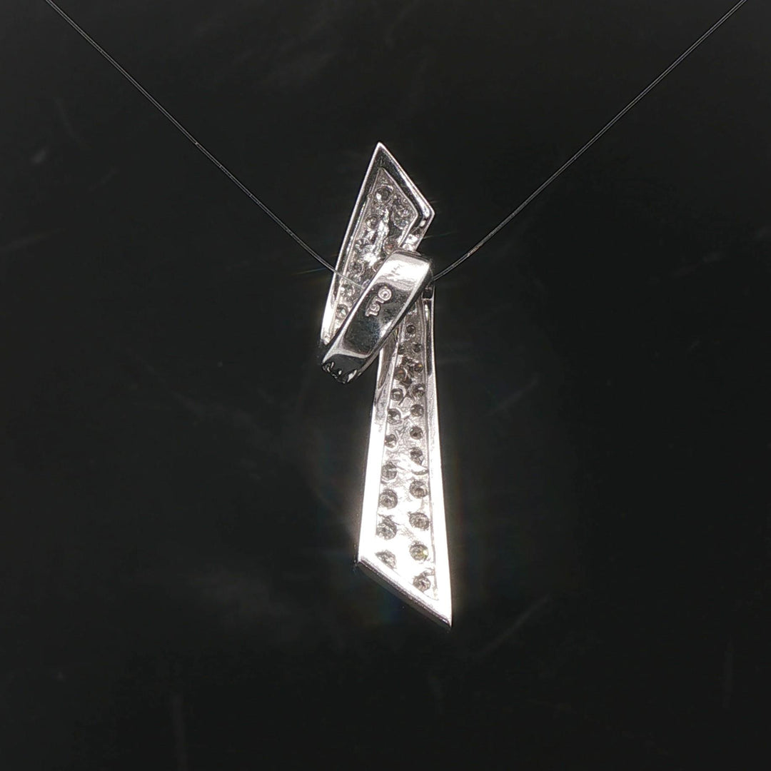 14k White Gold and 0.60cttw Diamond Ribbon Slide Pendant 1.5"