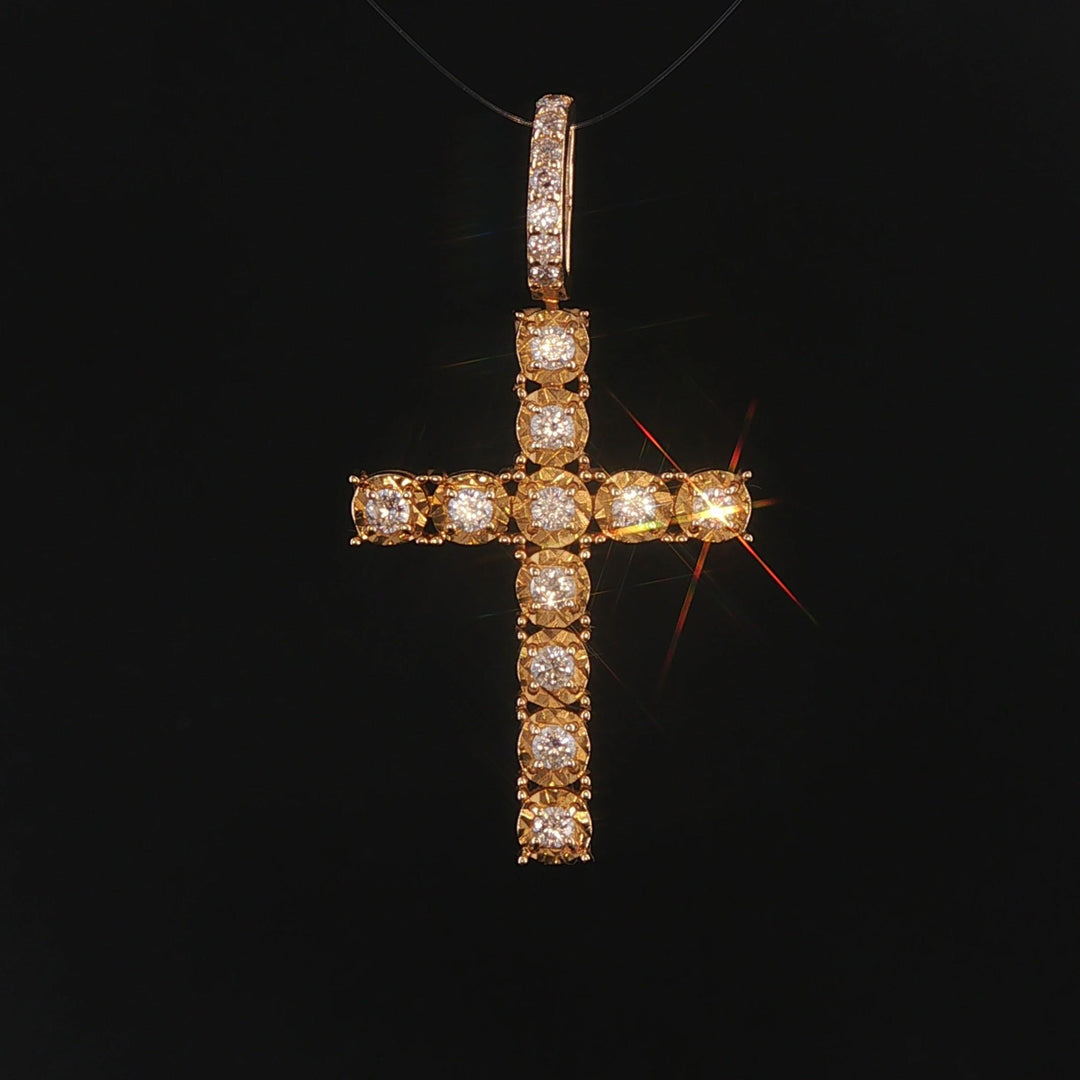 14k Yellow Gold and 0.50cttw Diamond Vintage Cross Pendant 1.5"
