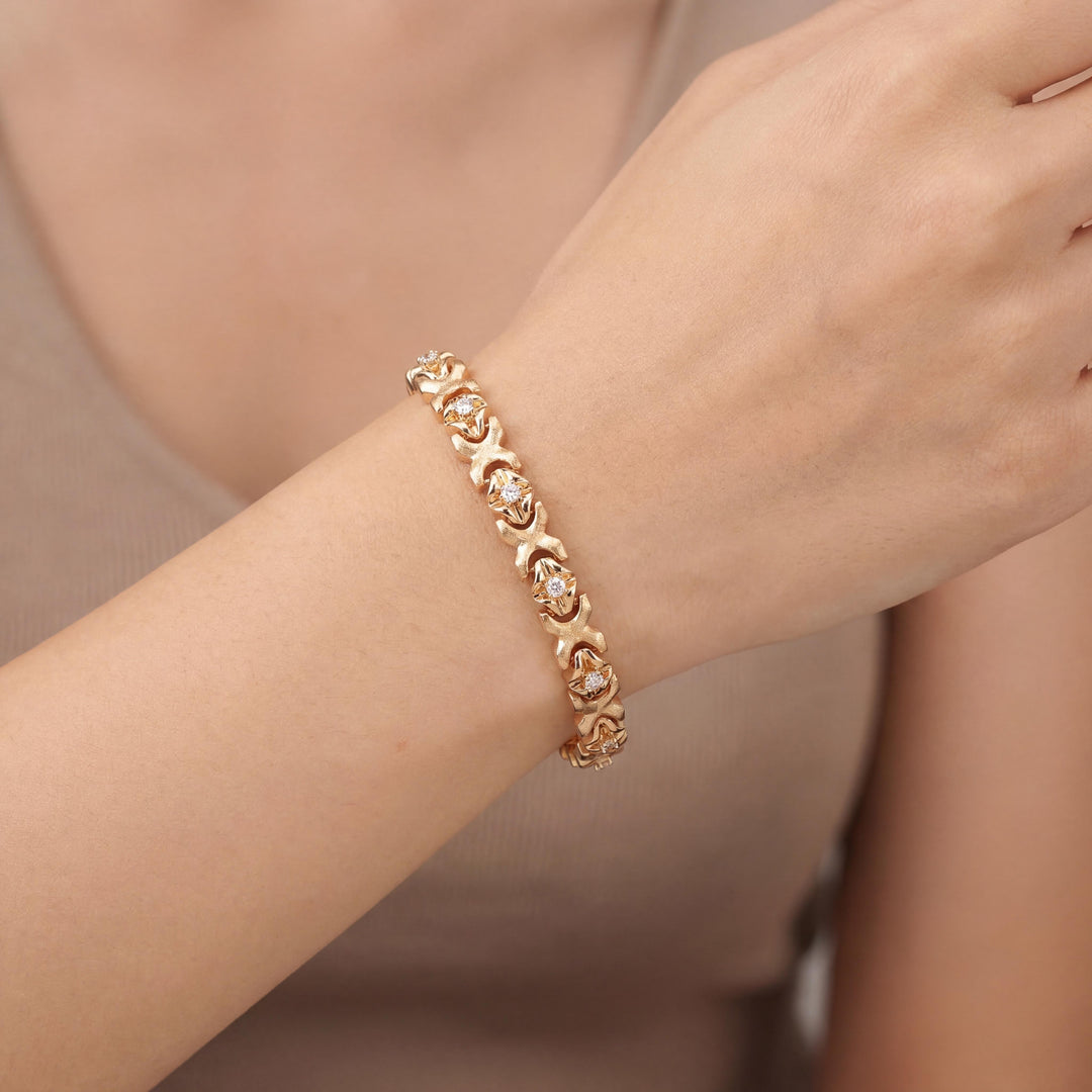 14k Yellow Gold 31g Solid Heavy Ladies Diamond Fancy X Link Bracelet 7.5"