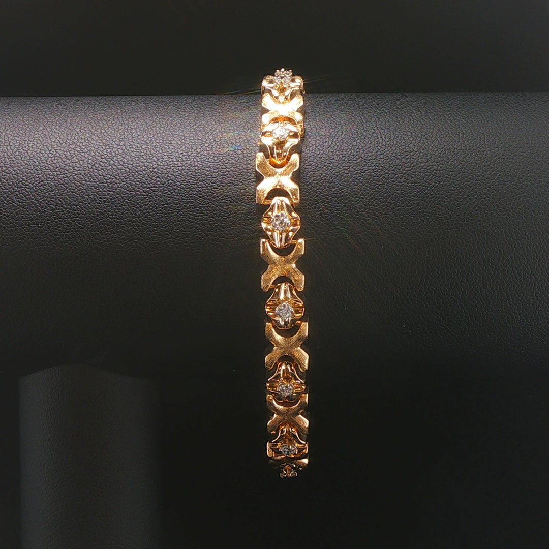 14k Yellow Gold 31g Solid Heavy Ladies Diamond Fancy X Link Bracelet 7.5"