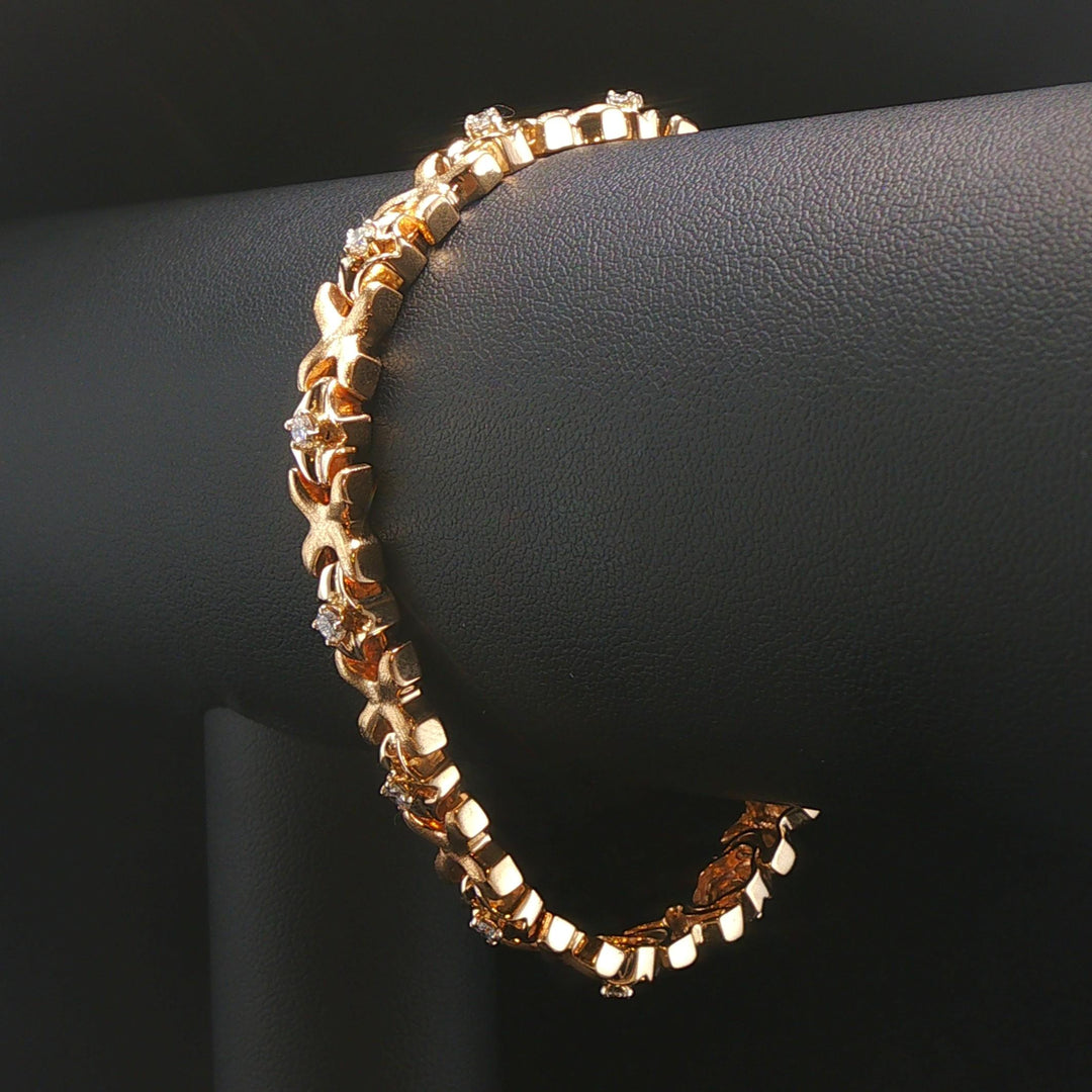 14k Yellow Gold 31g Solid Heavy Ladies Diamond Fancy X Link Bracelet 7.5"