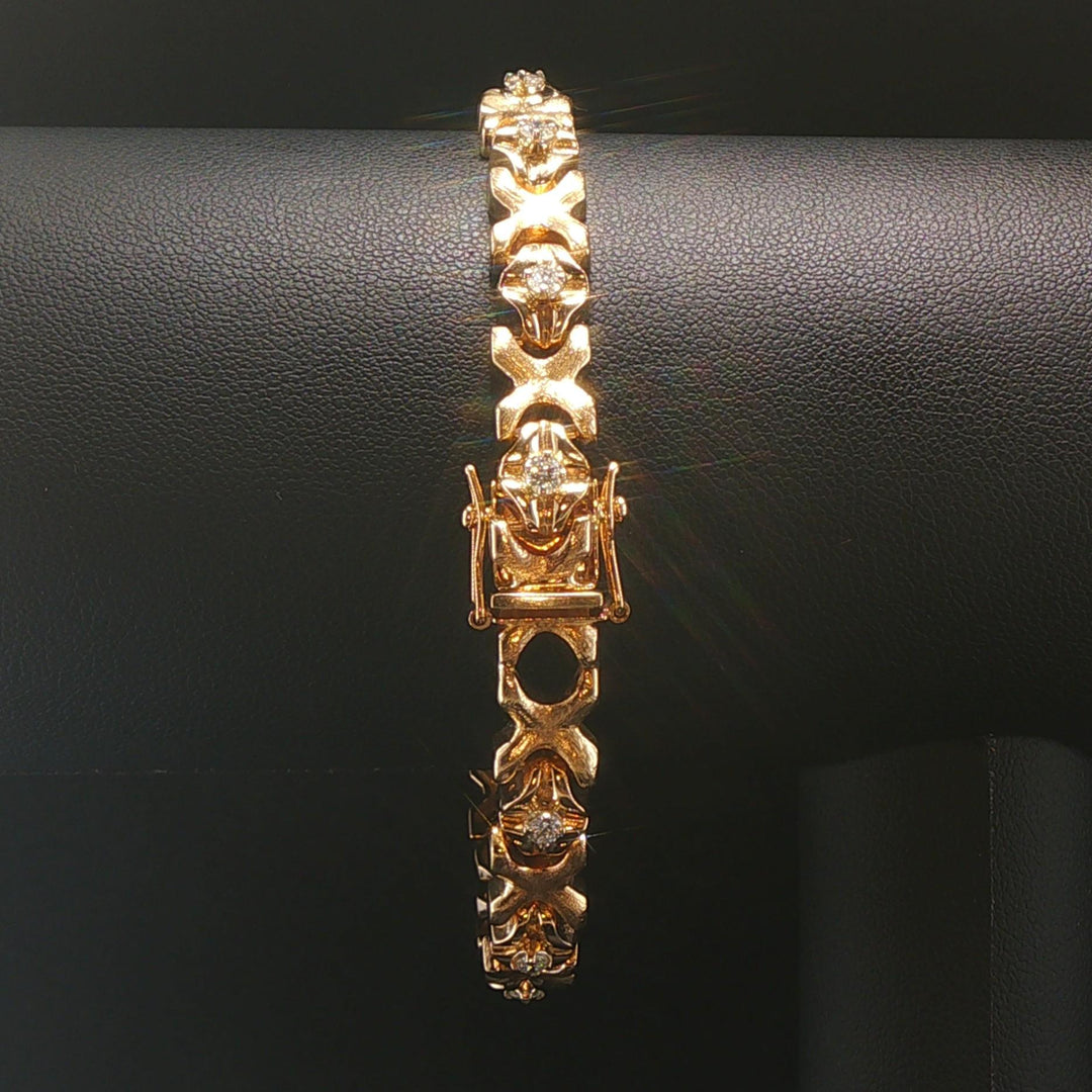 14k Yellow Gold 31g Solid Heavy Ladies Diamond Fancy X Link Bracelet 7.5"