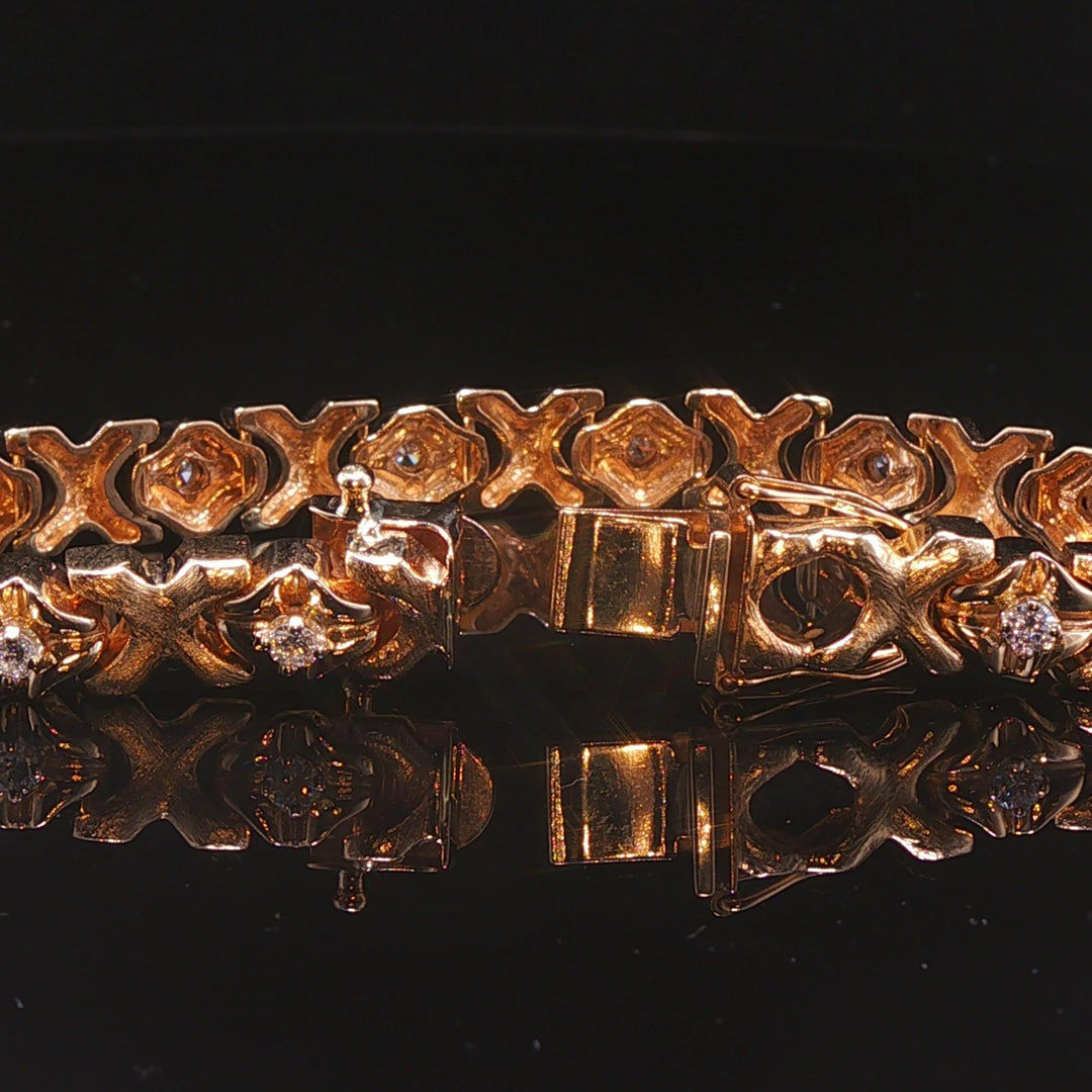 14k Yellow Gold 31g Solid Heavy Ladies Diamond Fancy X Link Bracelet 7.5"