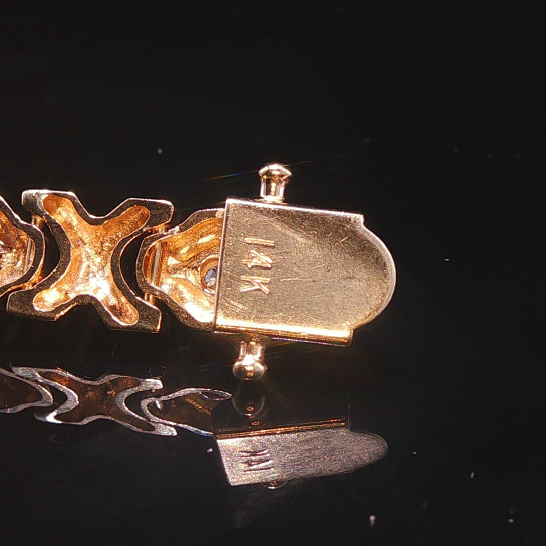 14k Yellow Gold 31g Solid Heavy Ladies Diamond Fancy X Link Bracelet 7.5"