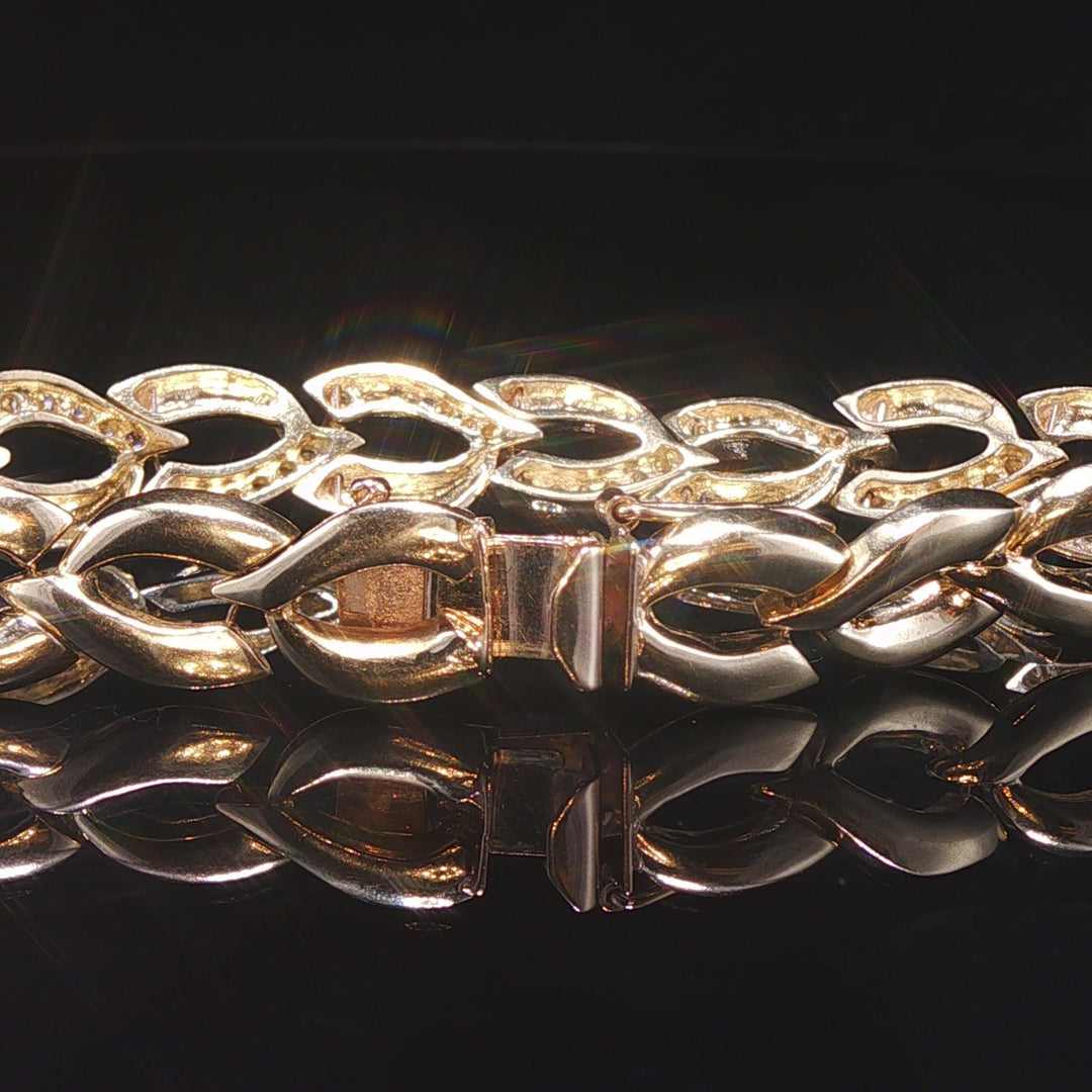 14k Yellow Gold 23.7g Solid Ladies 1cttw Diamond Fancy Link Bracelet 7"